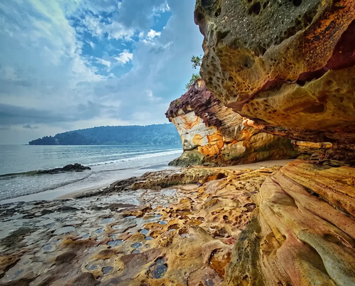 Sandstone rock formations on the beach at Bako National Park